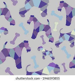 Seamless vector lilac blue geometric silhouettes of dogs  on a lilac background
