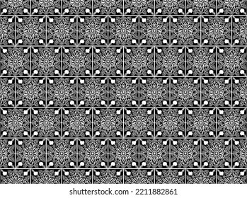 Seamless vector line art pattern made of flowers, black and white