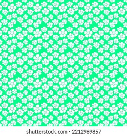 Seamless vector line art pattern made of white blooming flowers on green