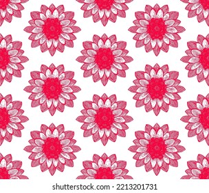 Seamless vector line art pattern made of blooming flowers
