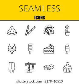 seamless vector line icons set. watermelon, decorative and viburnum Icons. Thin line design. Modern outline graphic elements, simple stroke symbols stock illustration