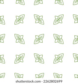 Seamless vector line pattern with mint leaves on a white background.