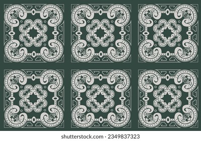 Seamless vector lines background, lined boxes repeating tile pattern. Green pattern.
