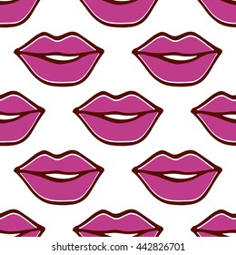 Seamless vector lips pattern on white background