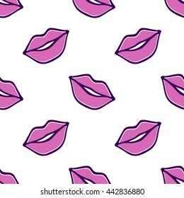 Seamless vector lips pattern on white background