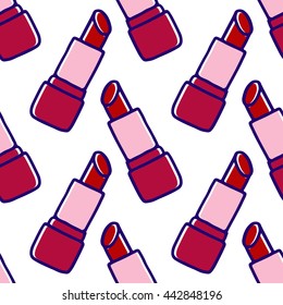 Seamless vector lipstick pattern on white background
