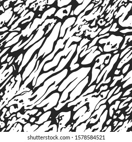 Seamless vector liquid texture pattern. Black and white wooden background. For fabric, textile, wrapping, cover, design, web etc. 10 eps.