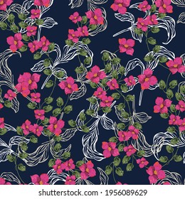 seamless vector lives with small flower design on navy background