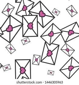 Seamless vector love letter background. Happy Valentine's Day pattern with hearts and envelopes. For design, fabric, textile, advertising banner, wrapping, cover.