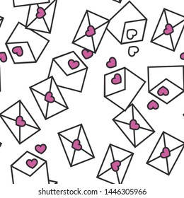 Seamless vector love letter background. Happy Valentine's Day pattern with hearts and envelopes. For design, fabric, textile, advertising banner, wrapping, cover.