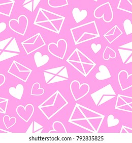 Seamless vector love letter background/ Happy Valentine's Day pattern with hearts and envelopes