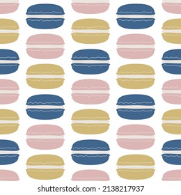 Seamless vector macarons pattern. Food repeat background for fabric, textile, wrapping, cover etc.