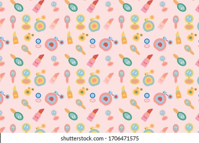 Seamless vector makeup pattern. Pink Vector Illustration 
