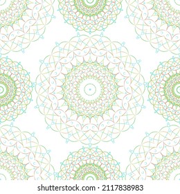 Mandala vectorial sin foco en color verde. Dibujo étnico.