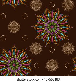 Seamless Vector Mandala Pattern. Vintage Decorative Elements In Boho Style. Indian, Tibetan, Ottoman Motifs.