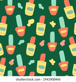 Seamless vector manicure pattern with nail bottles. For web, fabric, salons, etc