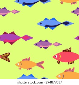 Seamless vector marine background. Children's background. Pattern with cute fishes