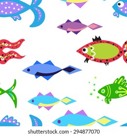 Seamless vector marine background. Children's background. Pattern with cute fishes
