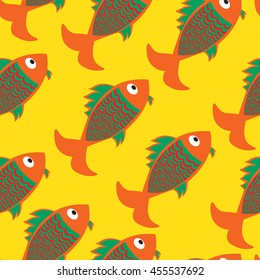 Seamless vector marine background.  Pattern with cute fishes