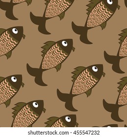 Seamless vector marine background.  Pattern with cute fishes