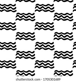 Seamless vector marine pattern. Black brush strokes of paint waves isolated on a white background. Hand drawn vector stock illustration for summer wallpapers, textiles, wrapping paper, prints, clothes
