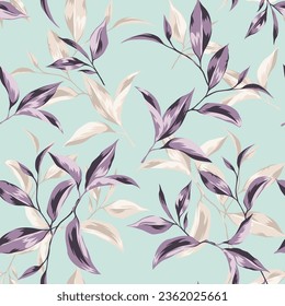 seamless vector maroon and grey leaf pattern on green background