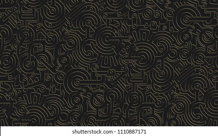 Seamless Vector Mechanical Pattern Texture. Isolated. Steampunk. Metallic. Gold and black