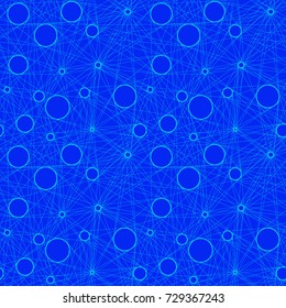 Seamless vector mesh pattern with connected lines and circles. Background texture. Tangent. Blue