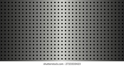 Textura pegboard de metal de Vector sin costuras. Metal cepillado gris claro con perforaciones redondas uniformes. Industrial o estilo de taller moderno.