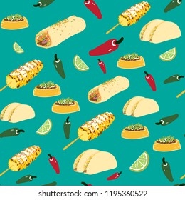 Seamless Vector Mexican Food Pattern