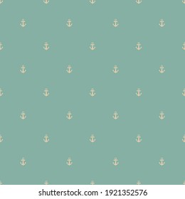 Seamless vector mini anchors pattern.  Nautical design with trendy geometric anchor shapes. Cute white vectors on a teal background. Perfect for fashion, textile design, home decor, and cute fabric.