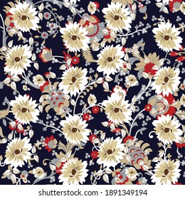 seamless vector mixed flower design pattern  on  white background