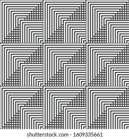 Seamless vector models Modern geometrical minimalist half tone texture. An abstract ornament from small circles and diagonal lines in the form of indexes, corners, a dotted line. Element design.