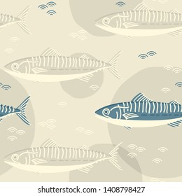 seamless vector modern pattern design with hand drawn mackerel fish. seamless template in swatch panel. design for print, wrapping, textile