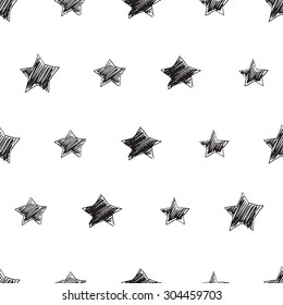 Seamless vector modern pattern with hand drawn stars shapes. Black and white