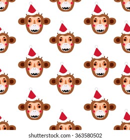 Seamless vector monkey-head new year pattern