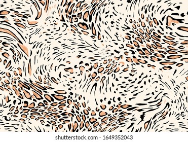 Seamless Vector. Monochrome abstract textured leopard animal skin background. Repeatable ready template.