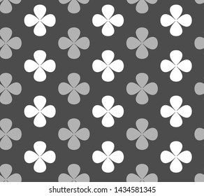 Seamless vector monochrome clover pattern. Repeat grey and white elements background 10 eps. For design, fabric, textile, web, wrapping.