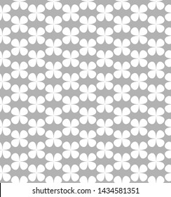 Seamless vector monochrome clover pattern. Repeat grey and white elements background 10 eps. For design, fabric, textile, web, wrapping.