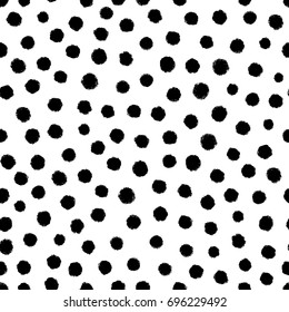 Seamless Vector Monochrome Dot Or Paint Blotch Pattern.  Simple Textured Black Polka Dots On A White Background.