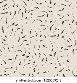 Seamless vector monochrome pattern. Chaotic black arrows background. For fabric, textile, wrapping, cover etc. 