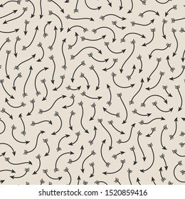 Seamless vector monochrome pattern. Chaotic black arrows background. For fabric, textile, wrapping, cover etc. 19 eps design.