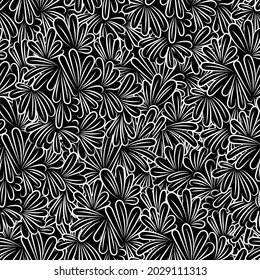 seamless vector monochrome pattern with flower petals. black and white background picture