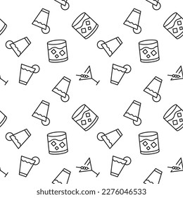 Seamless vector monochrome pattern of glasses and cups for various beverages for covers, shops, wrappers, sites, apps