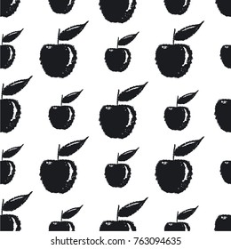 Seamless vector monochrome pattern grunge post stamp apple