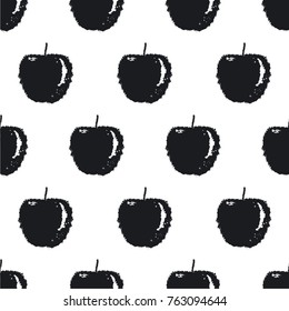Seamless vector monochrome pattern grunge post stamp apple