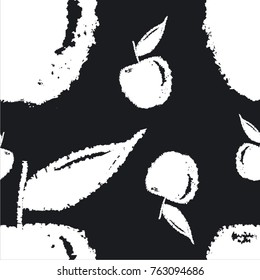 Seamless vector monochrome pattern grunge post stamp apple