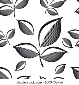 Seamless vector monochrome pattern leaf