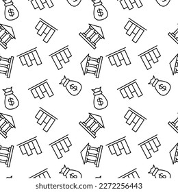 Seamless vector monochrome pattern of money bag, bank, progress bar for covers, shops, wrappers, sites, apps