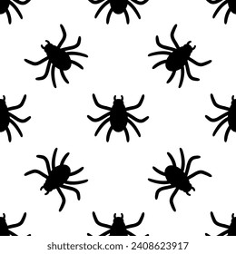 Seamless vector monochrome pattern with spiders. Simple black and white insect silhouette backdrop